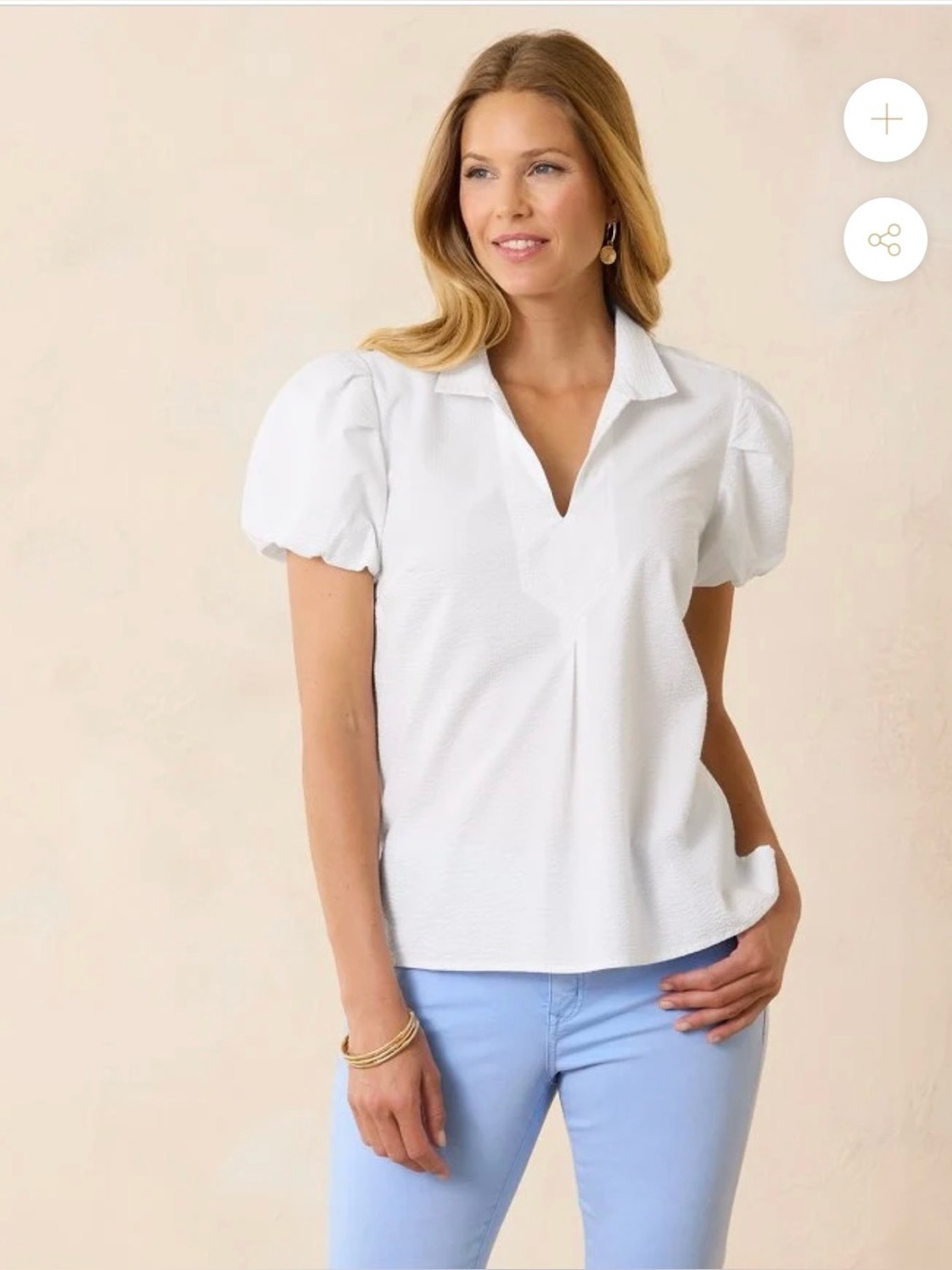 TOMMY BAHAMA NOVA WAVE PUFF SLEEVE TOP WHITE SEERSUCKER LARGE